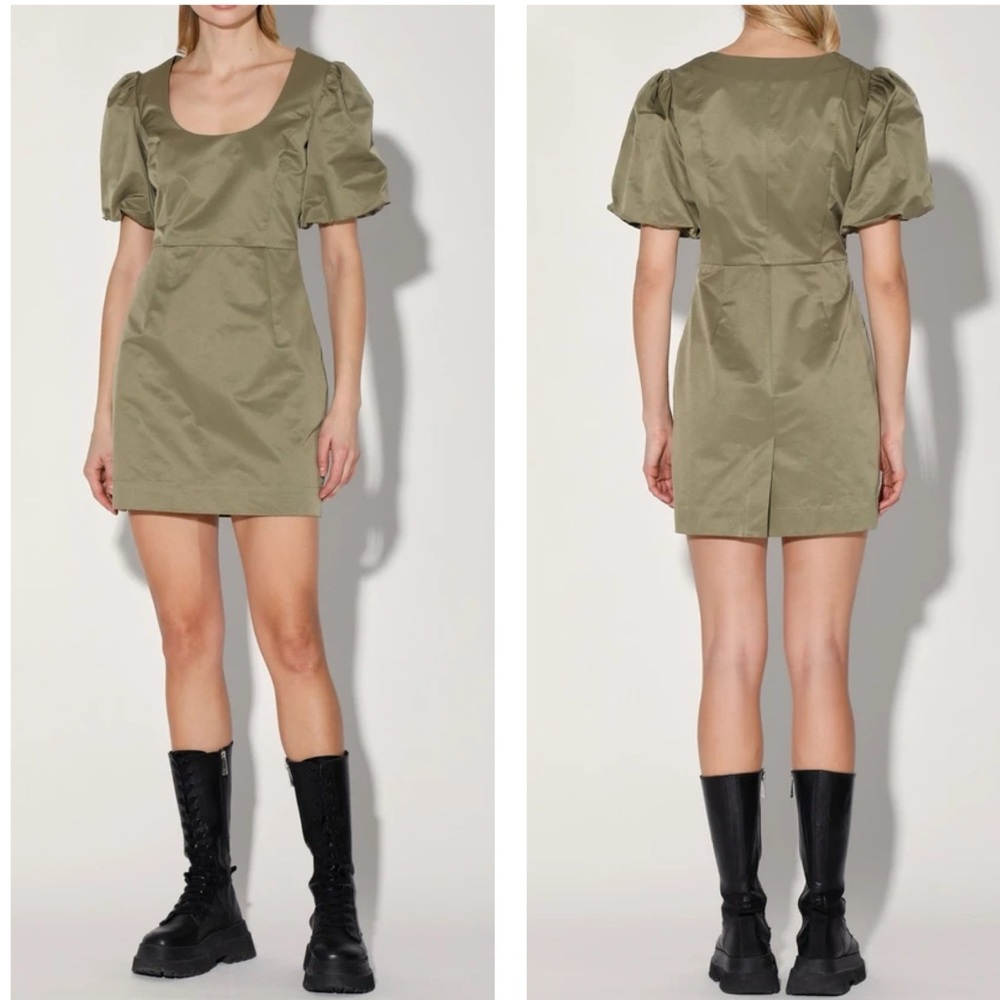 Walter Baker NWT Army Green Sydelle Puff Sleeve A Line Mini Dress Size 8 &‎ 12